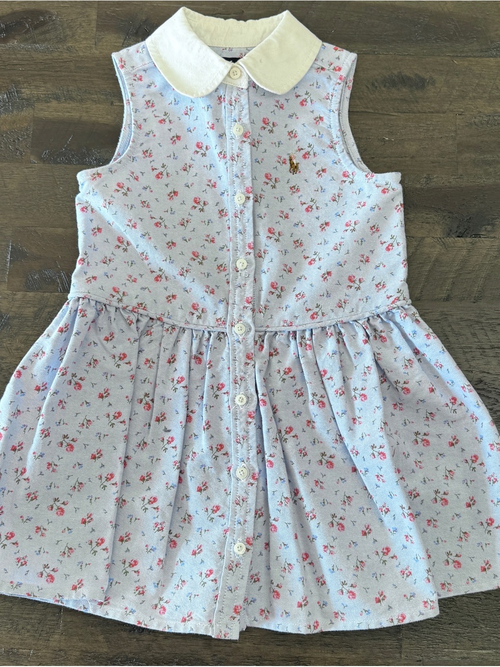 2T Ralph Lauren Light Blue Floral Button-Front Oxford Sleeveless Shirtdress